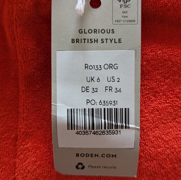 BODEN Erica Towelling Shorts Orange Cotton Terrycloth  Shorts Size 2 - Picture 6 of 8